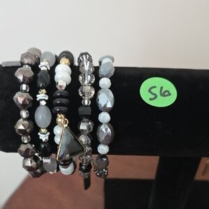 Erimish Black & Gray Multi-Strand Beaded Extended Bracelet Stack (NWOT)